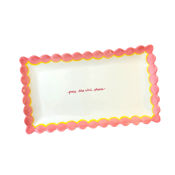 Hand-painted “pass the fucking vini” Scalloped Tray