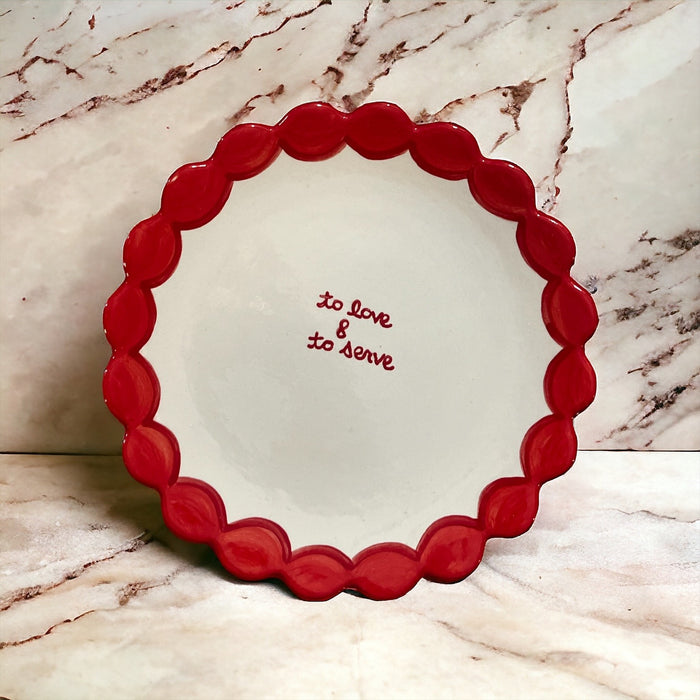 "to love & to serve" Scalloped Edge Dessert Plate