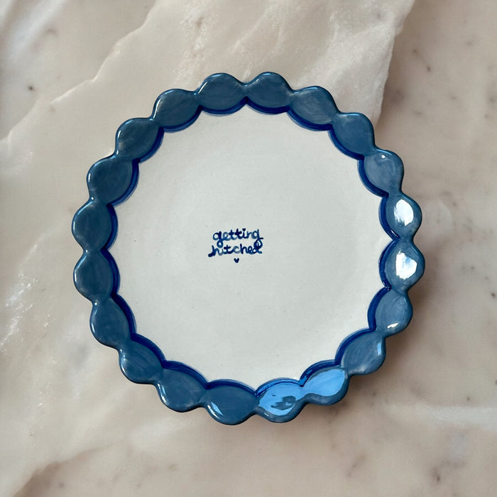 "getting hitched" Scalloped Edge Dessert Plate