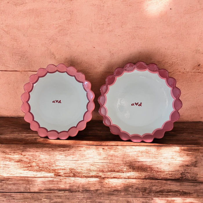 "the ♥️ initials" Scalloped Dessert Plates/Collection of Two