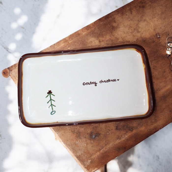 “cowboy christmas” thumb print Tray