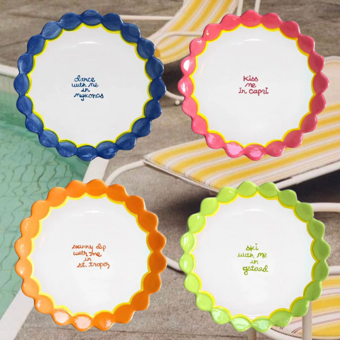 Hand-painted Scalloped Travel Plates- Collection of Four