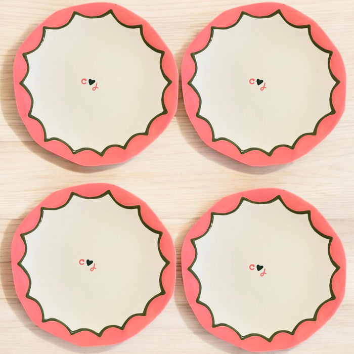 Hand-painted Custom Initial Casual Dinner Plates/Collection of Four