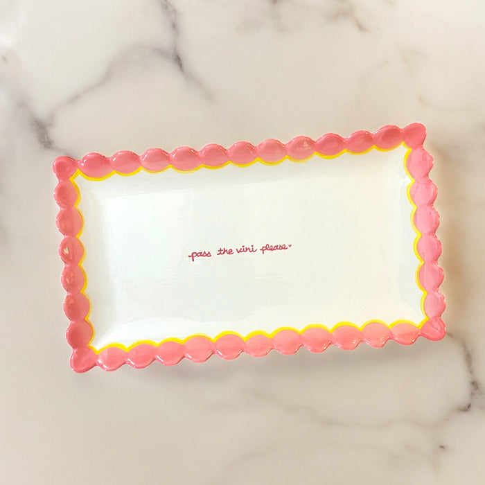 Hand-painted “pass the fucking vini” Scalloped Tray