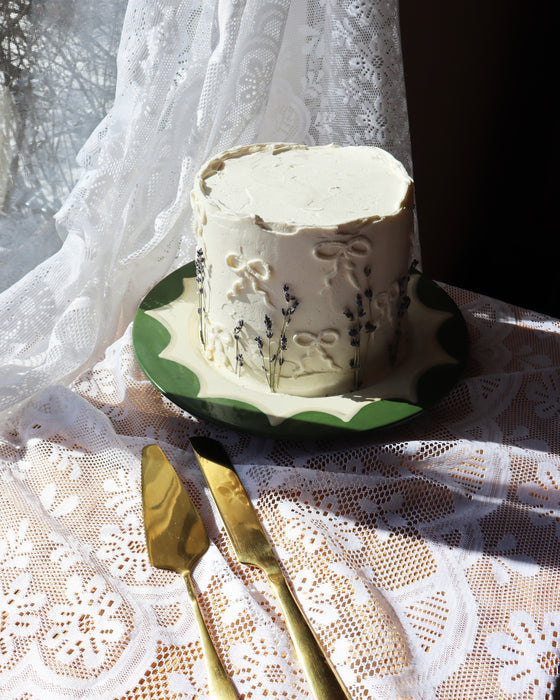 Hand-Painted “just married” Scalloped Cake Plate