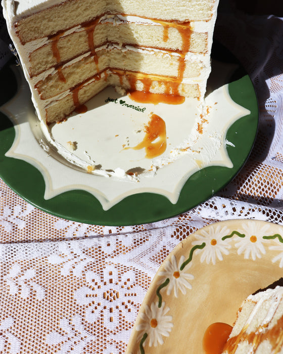 Hand-Painted “just married” Scalloped Cake Plate